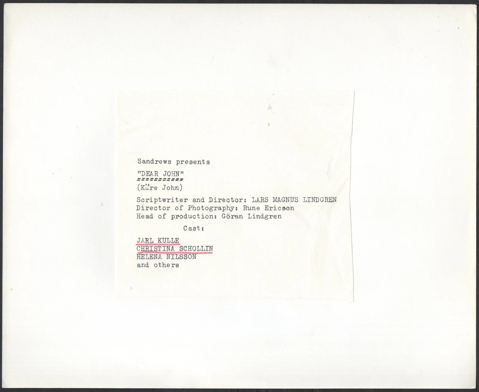 DEAR JOHN 1964 Jarl Kulle, Christina Schollin 10x8 STILL, image 2