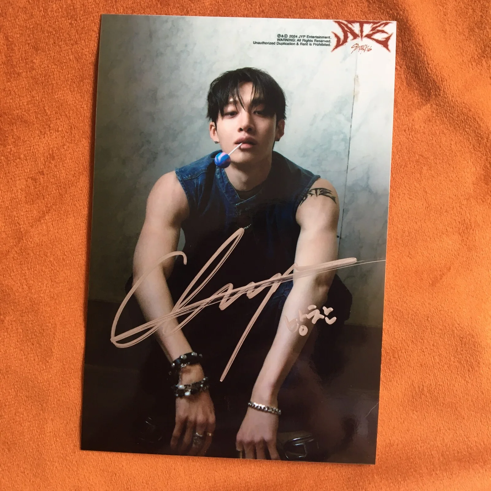Stray Kids SKZ Bang Chan Photo ATE Autographed Signed K-POP Collection 4*6 2024, изображение 3