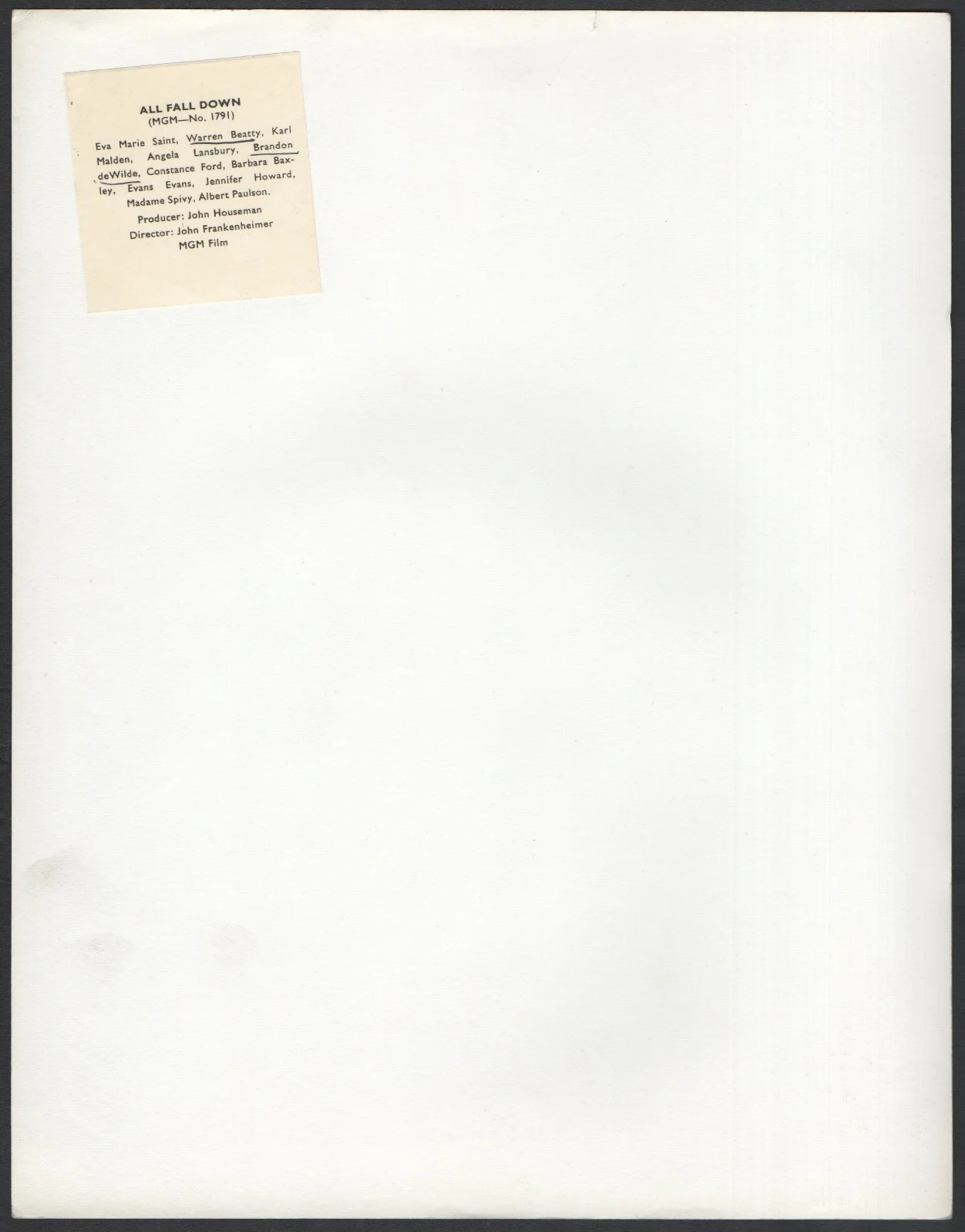 ALL FALL DOWN 1962 Warren Beatty, Brandon De Wilde STILL #83, image 2