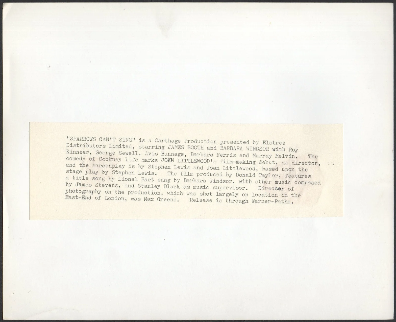 SPARROWS CAN’T SING 1963 Joan Littlewood, Stephen Lewis 10x8 STILL #H9, изображение 2