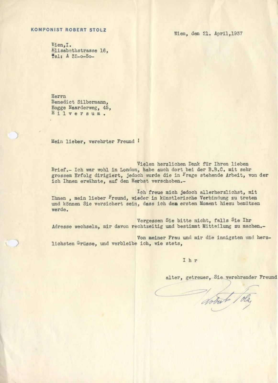 AUSTRIAN COMPOSER & CONDUCTOR Robert Stolz autographs, letters & musical quotati, изображение 2