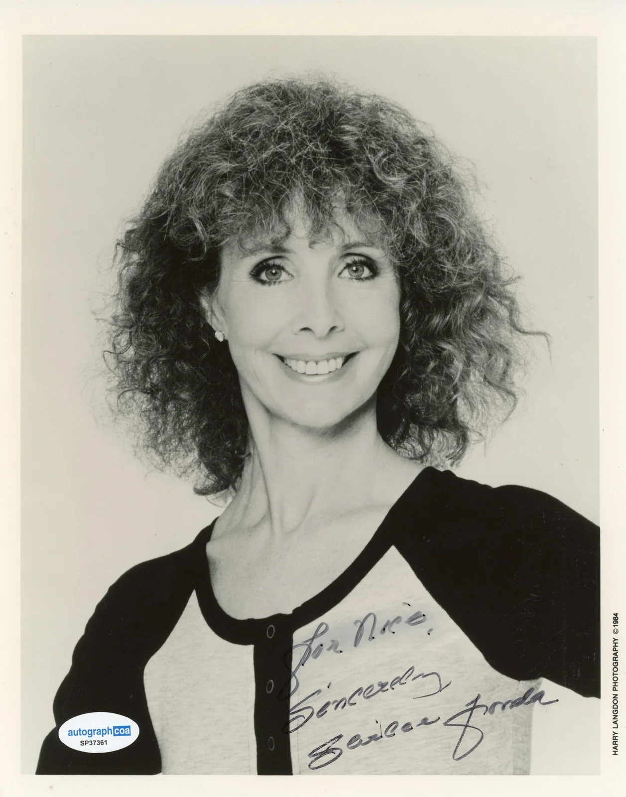 Shirlee Fonda — Shirlee Fonda "Joanne Carson's VIPs" AUTOGRAPH Signed 8x10 Photo 'To Nick' ACOA, изображение 2