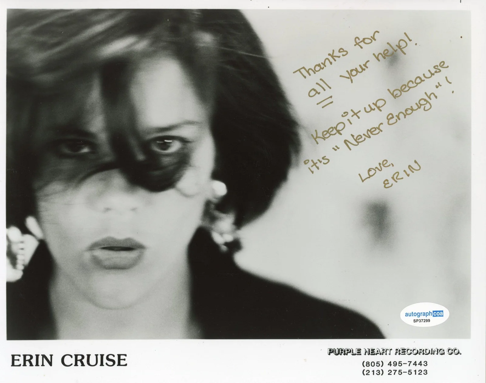 Erin Cruise — Erin Cruise "Eat Your Heart Out" Singer AUTOGRAPH Signed 8x10 Photo ACOA, изображение 2