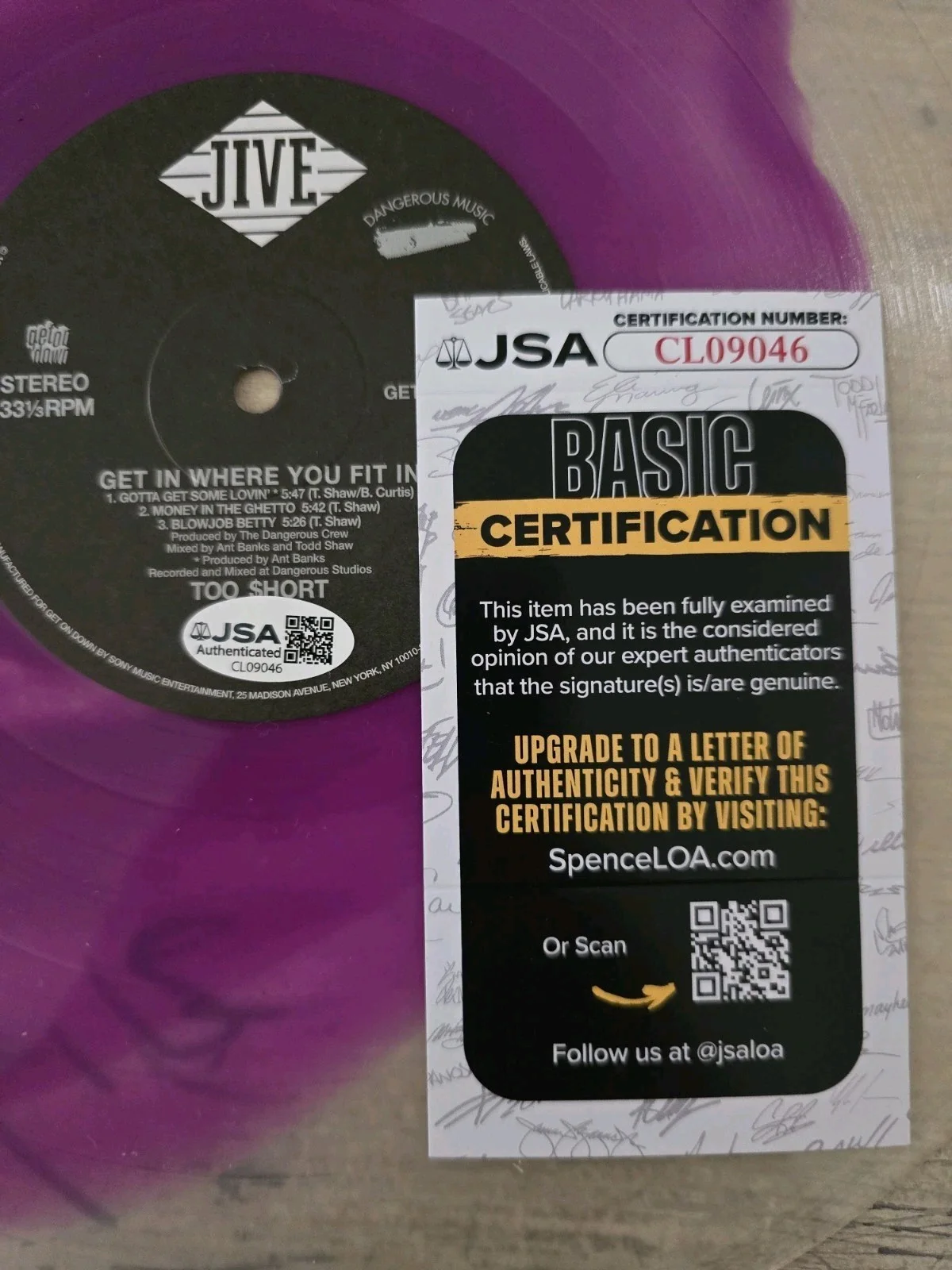 Too Short Signed Autographed “Get In Where You Fit In” RECORD DISC JSA COA Rap, image 4