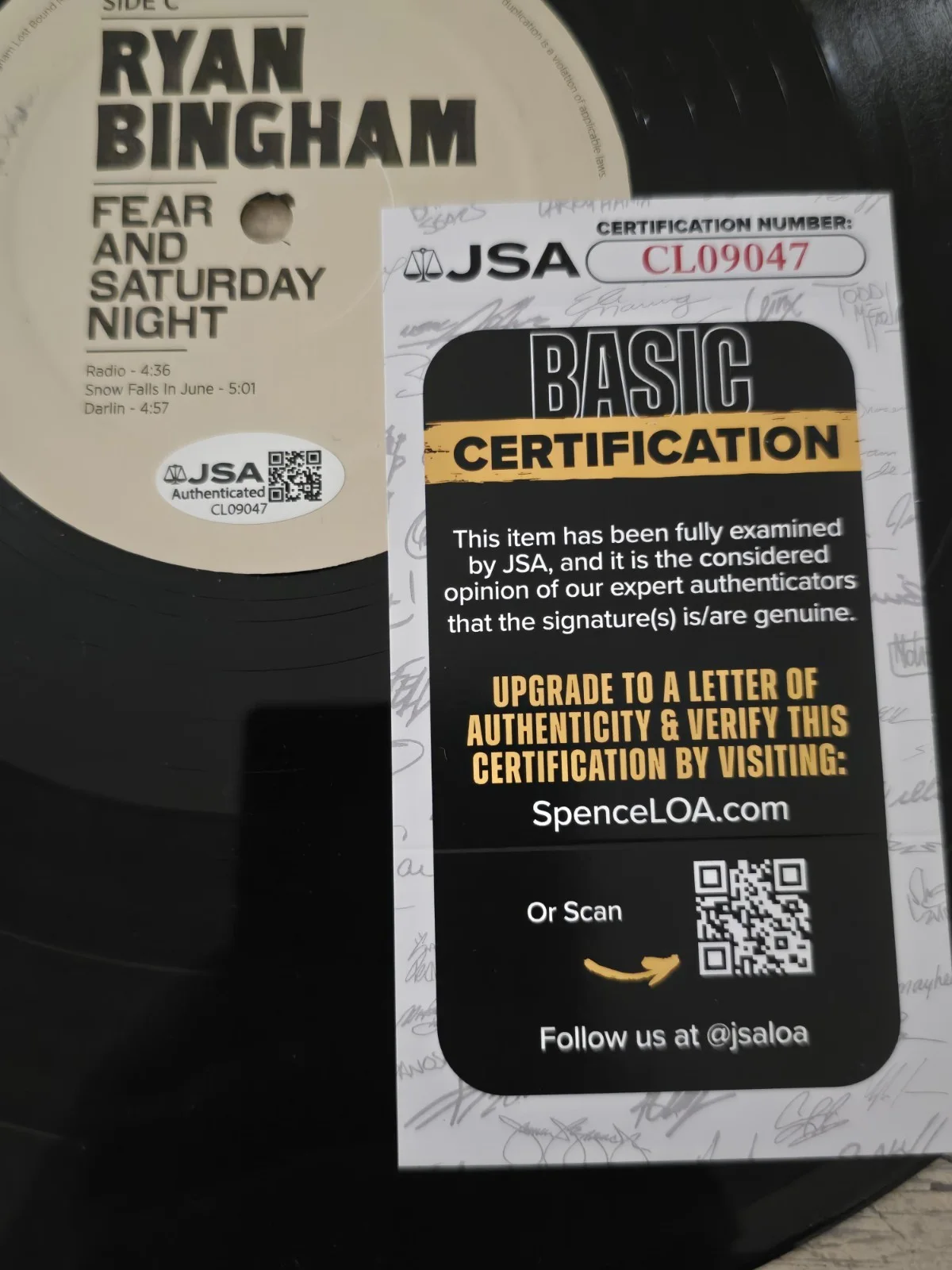 Ryan Bingham Autographed “Fear And Saturday Night” Record Disc LP JSA Authentic, image 4