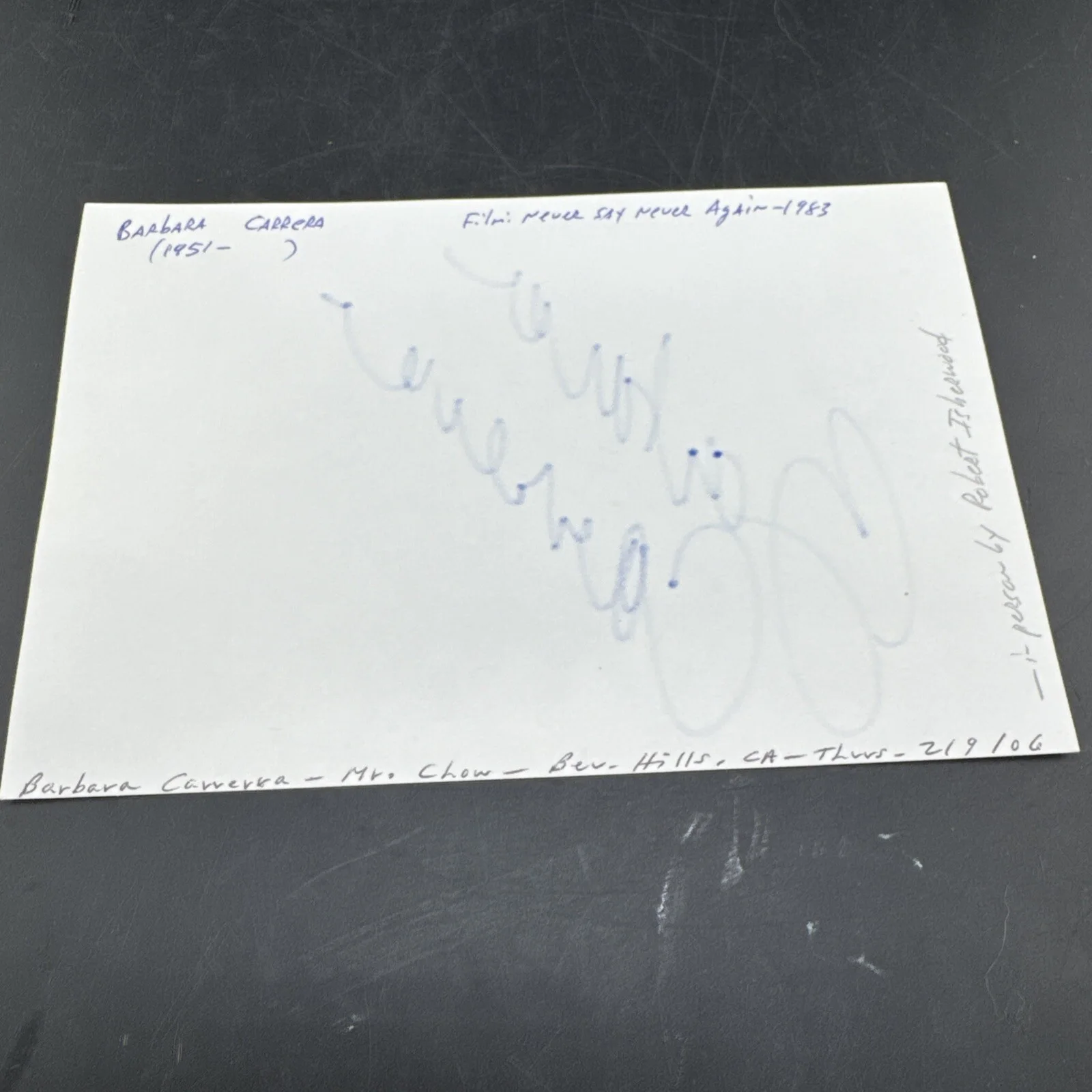 Barbara Carrera — 👀 BARBARA CARRERA Never Say Never Again SIGNED Autograph 3x5 Index Card 👀, изображение 3