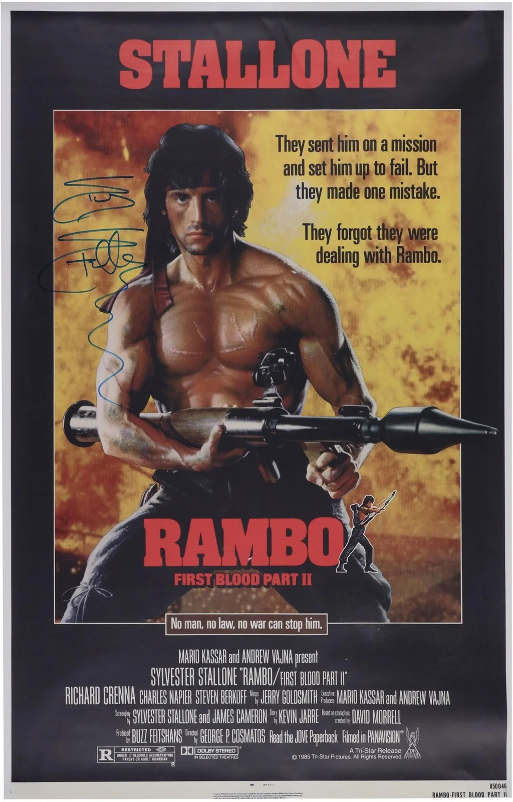 Sylvester Stallone — Sylvester Stallone Rambo II Autographed 24" x 36" Movie Poster