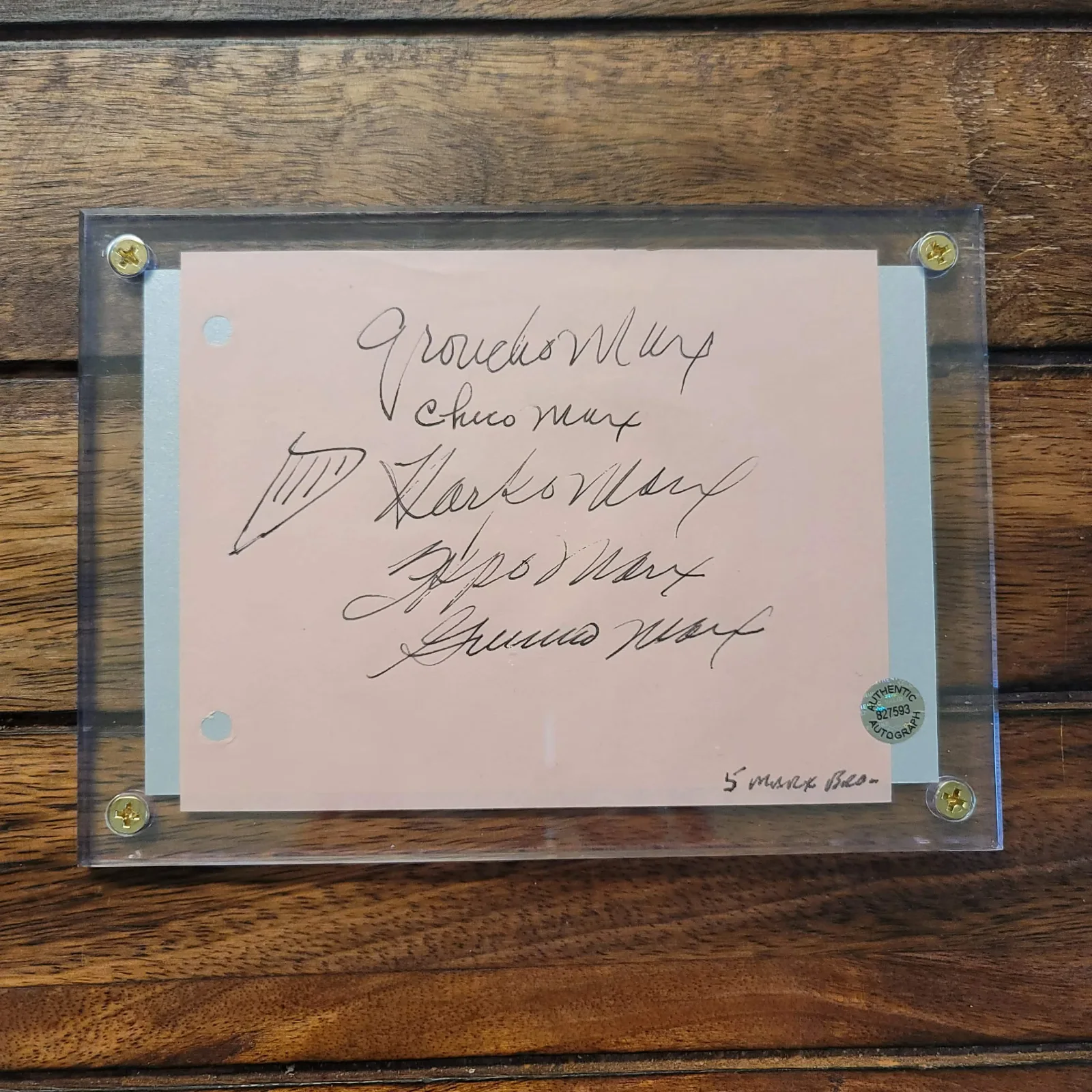 Groucho Marx — Marx Brothers Autograph Display-All 5! Groucho-Chico-Harpo-Zeppo-Gummo-COA/LOA!