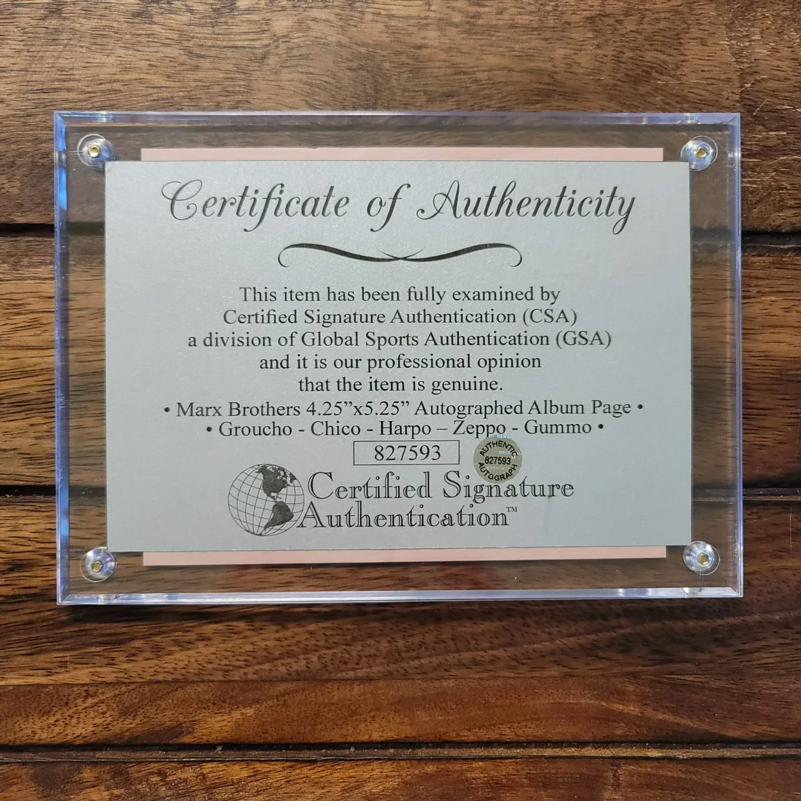 Groucho Marx — Marx Brothers Autograph Display-All 5! Groucho-Chico-Harpo-Zeppo-Gummo-COA/LOA!, изображение 2