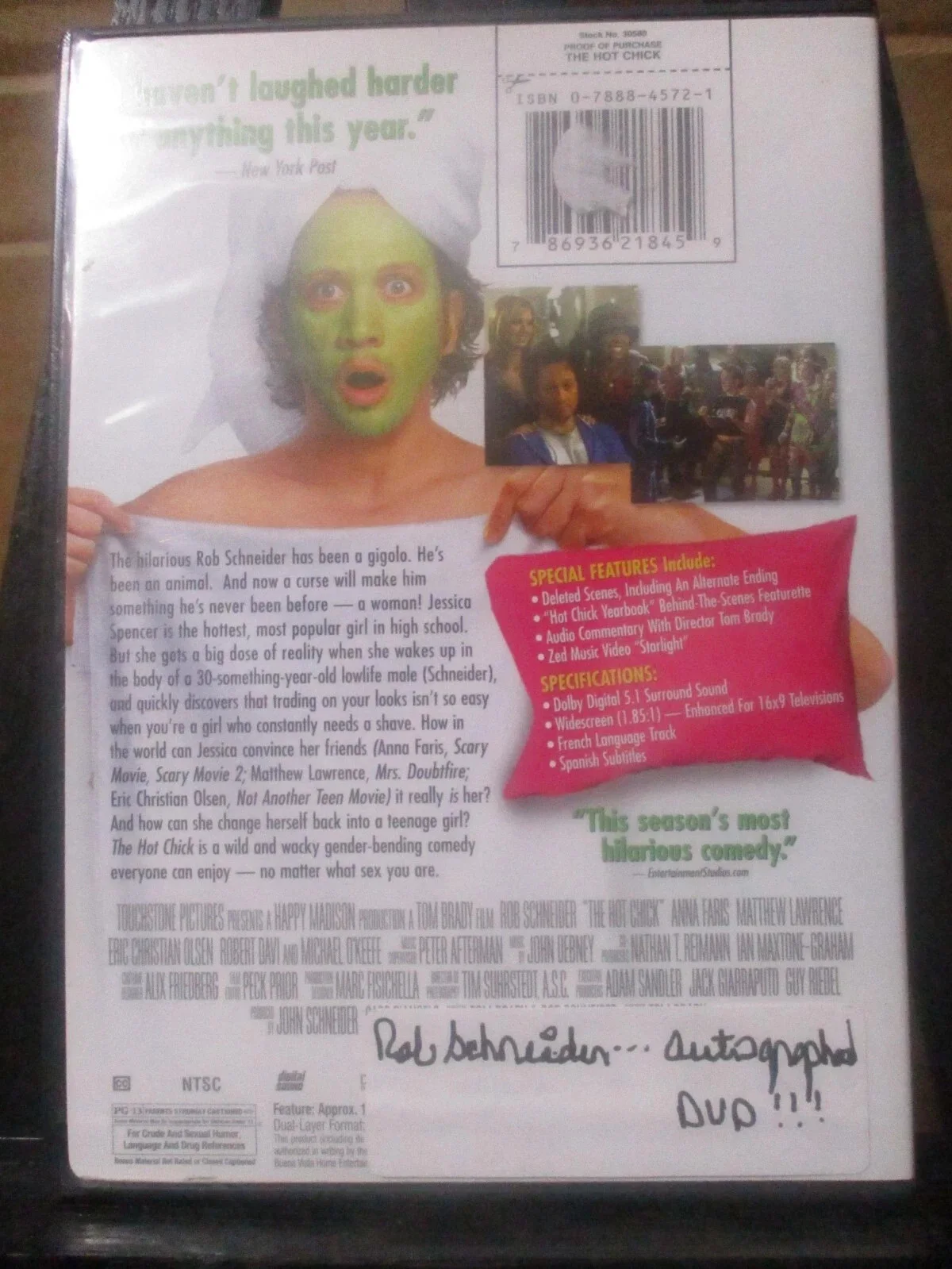 ROB SCHNEIDER — ROB SCHNEIDER AUTHENTIC AUTOGRAPHED/SIGNED THE HOT CHICK DVD COVER, image 4