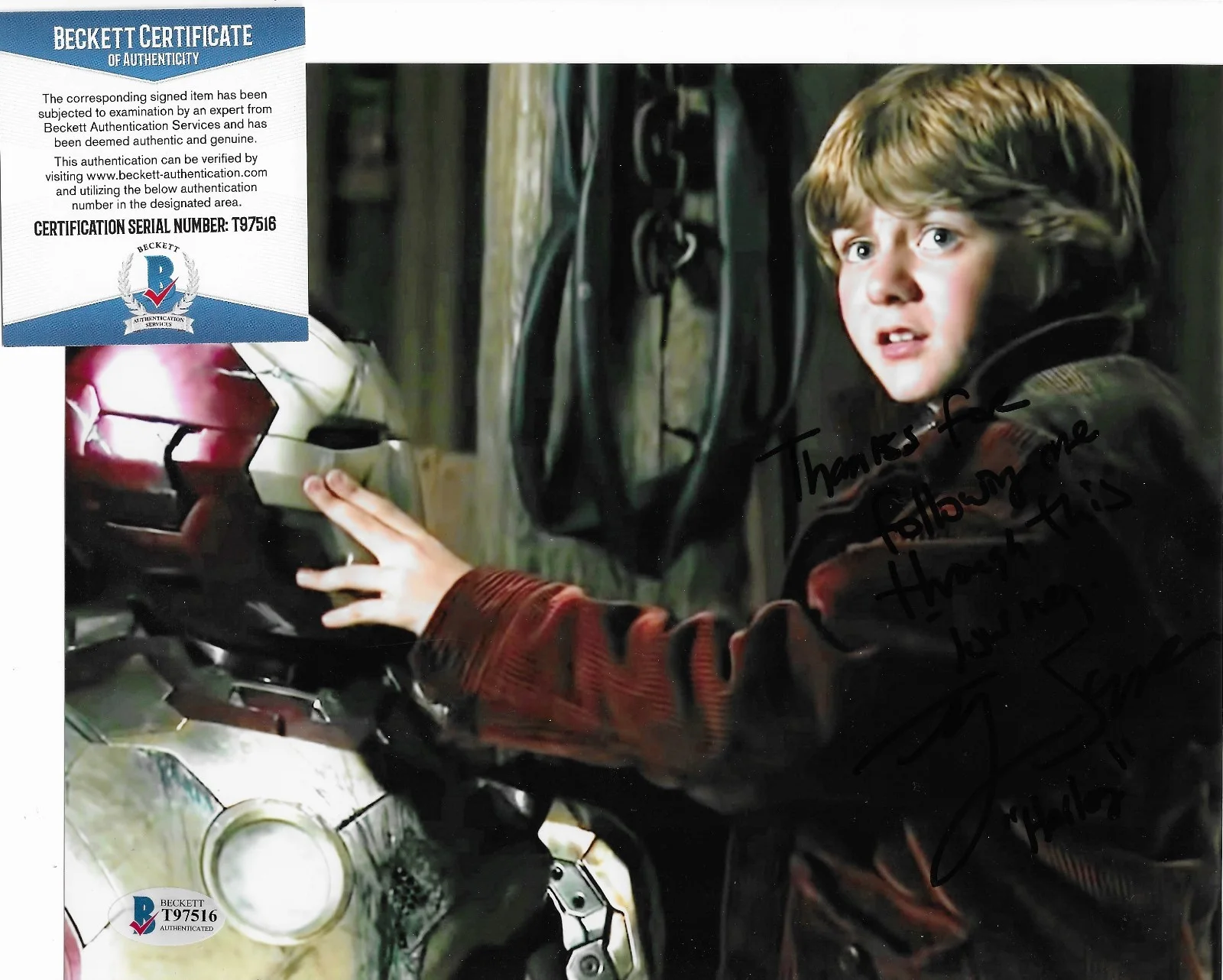 Ty Simpkins — Ty Simpkins BAS COA Signed 8x10 Photo Autographed Iron Man 3 Harley Keener, изображение 2