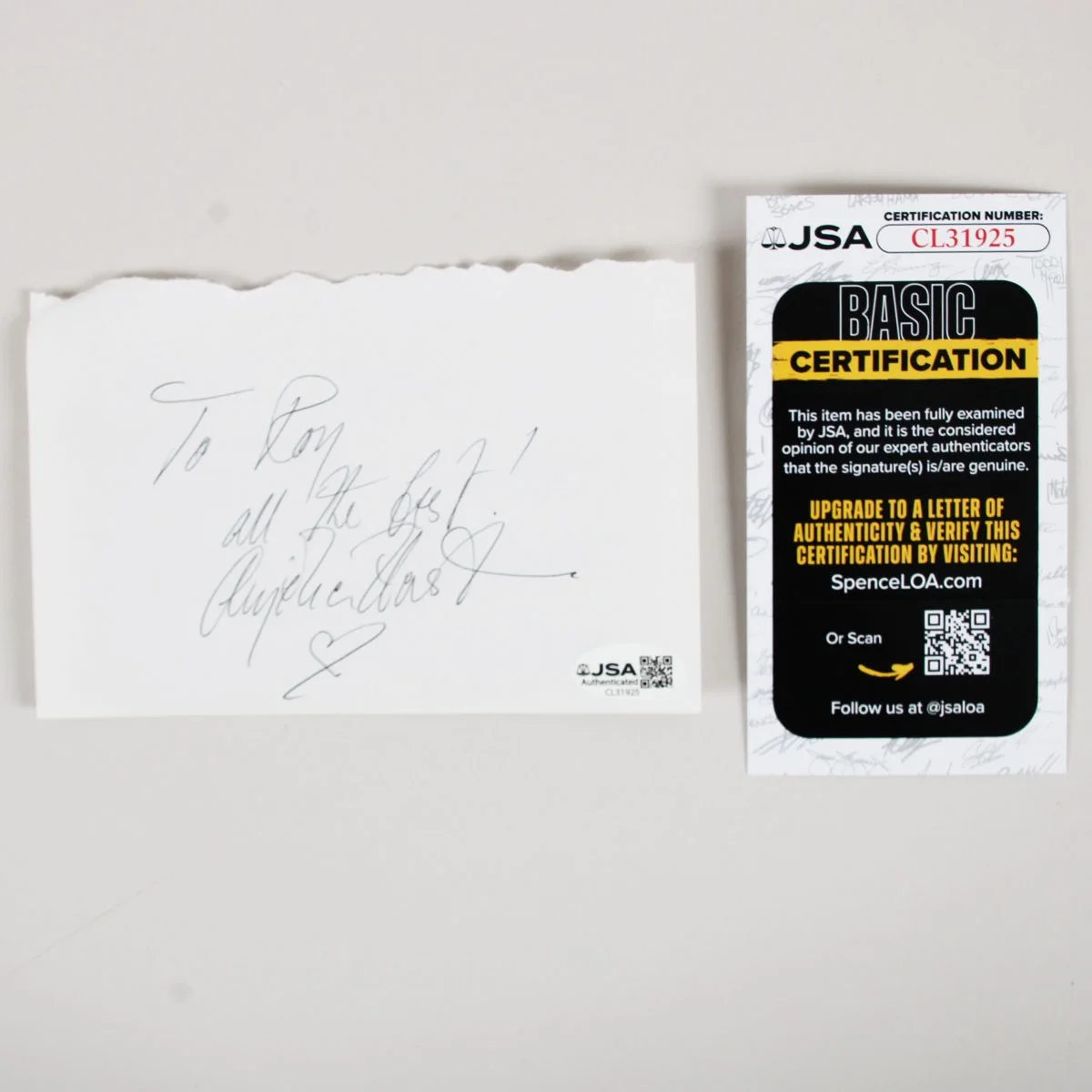Angelica Huston signed 4×6 Paper Sheet COA JSA, image 2