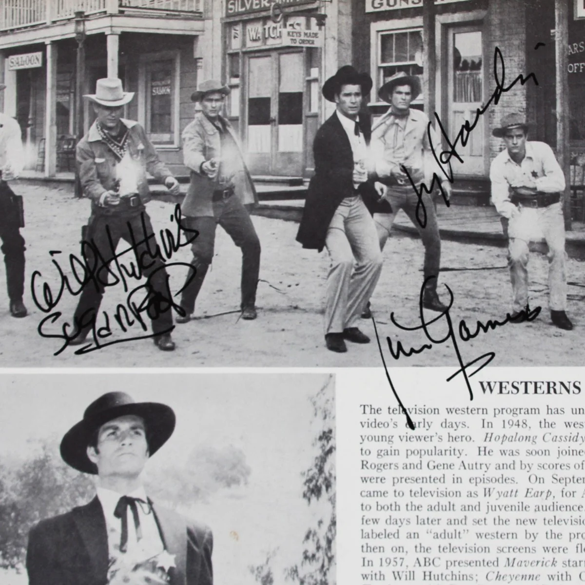 James Garner Ty Hardin & Will Hutchins Signed Photo Magazine 1950s COA JSA, image 2