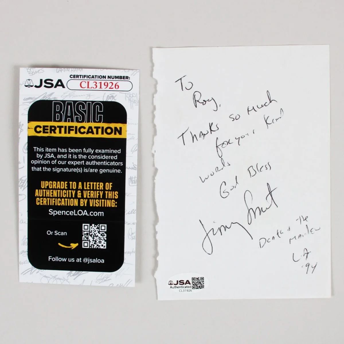 Jimmy Smits signed 4×6 Paper Sheet COA JSA, image 3