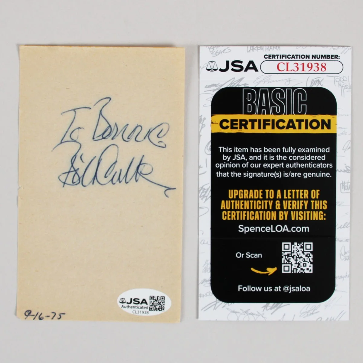 Bill Cullen Signed 3×5 Paper 1975 COA JSA, image 3