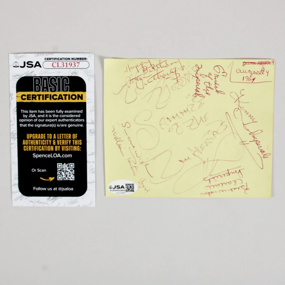 Little Anthony & The Imperials Signed 4 1/2 x 5 1/2 Paper Sheet 8/4/1969 COA JSA, image 3