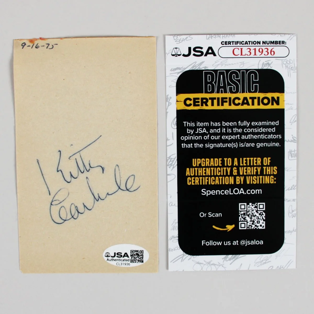 Kitty Carlisle Signed 3×5 Paper Cut Gunsmoke TV Show dated 1975 COA JSA, image 3