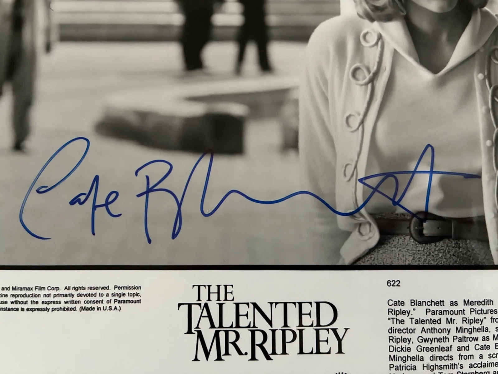 Cate Blanchett — CATE BLANCHETT Signed 8x10 Photo Talented Mr. Ripley JSA COA +4 lobby card set, изображение 2