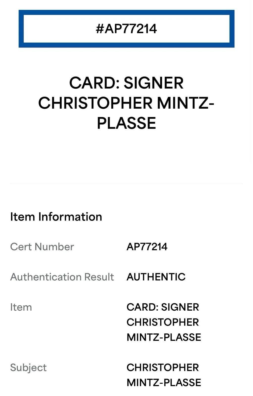 Christopher Mintz-Plazze — CHRISTOPHER MINTZ-PLASSE SIGNED (SUPER BAD)MCLOVIN MOVIE PROP ID PSA AP77214, image 2
