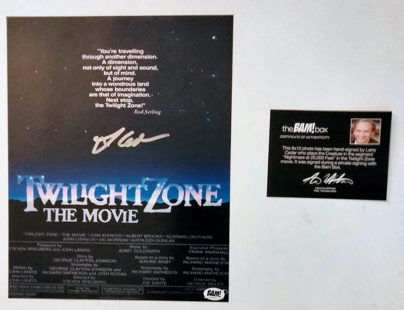 Larry Cedar — Twilight Zone Larry Cedar -Creature in Nightmare a 20,000 feet signed auto COA, image 2