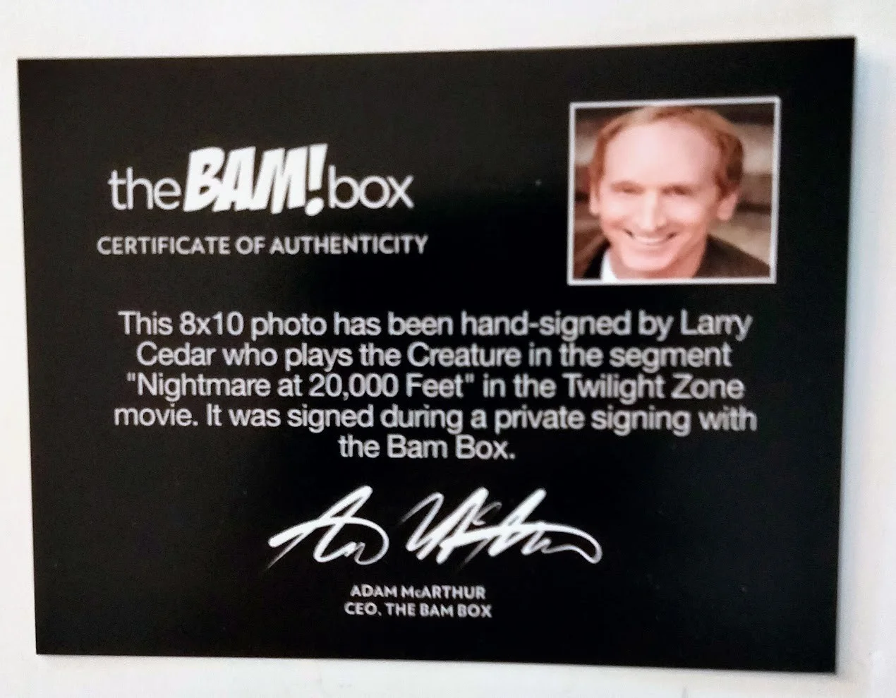 Larry Cedar — Twilight Zone Larry Cedar -Creature in Nightmare a 20,000 feet signed auto COA, image 3