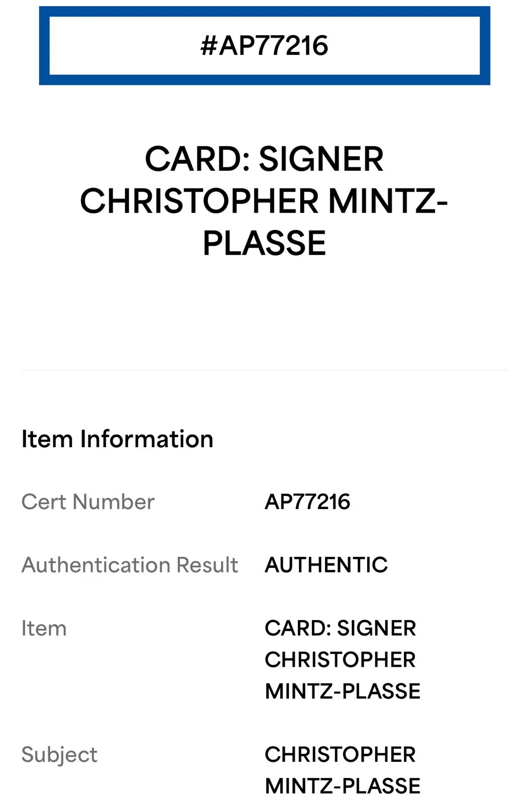 Christopher Mintz-Plazze — CHRISTOPHER MINTZ-PLASSE SIGNED (SUPER BAD)MCLOVIN MOVIE PROP ID PSA AP77216, image 2