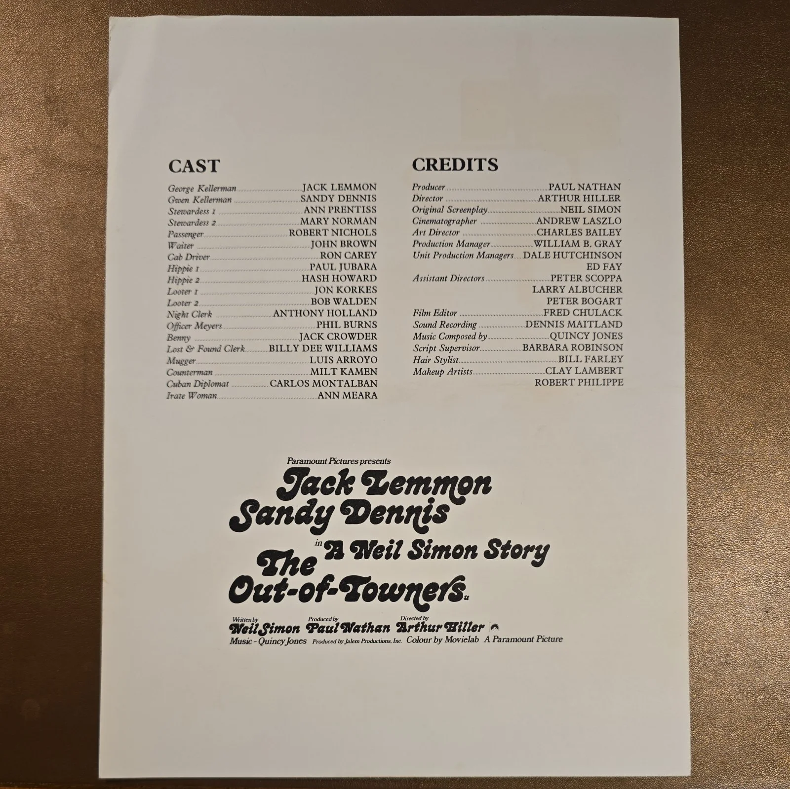 THE OUT OF TOWNERS UK press sheet 1970 Arthur Hiller Jack Lemon Sandy Dennis, изображение 2