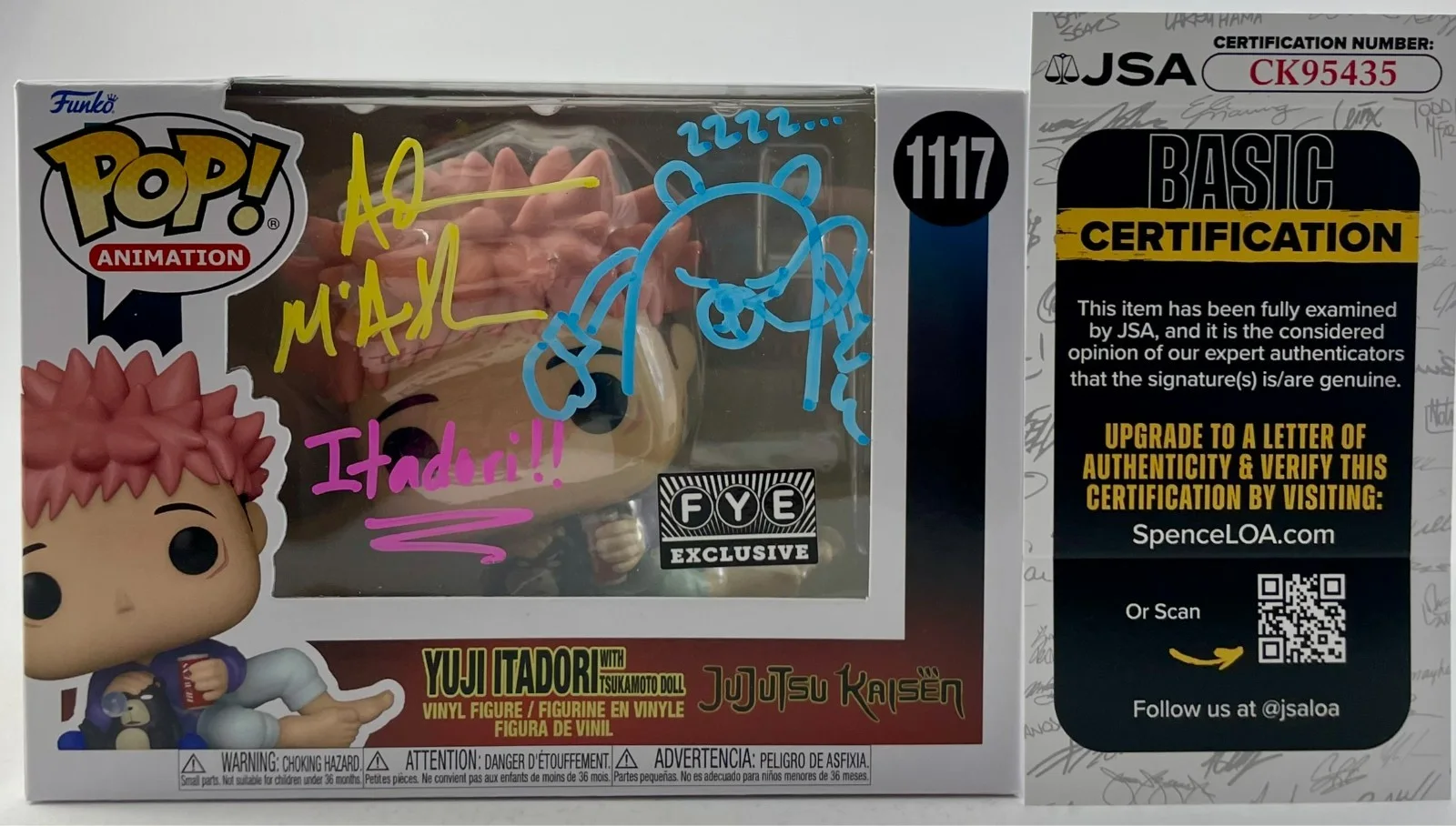 Adam McArthur — Funko POP assinado por Adam McArthur JuJuTsu Kaisen Yuji Itadori FYE! Certificado de autenticidade de vinil JSA