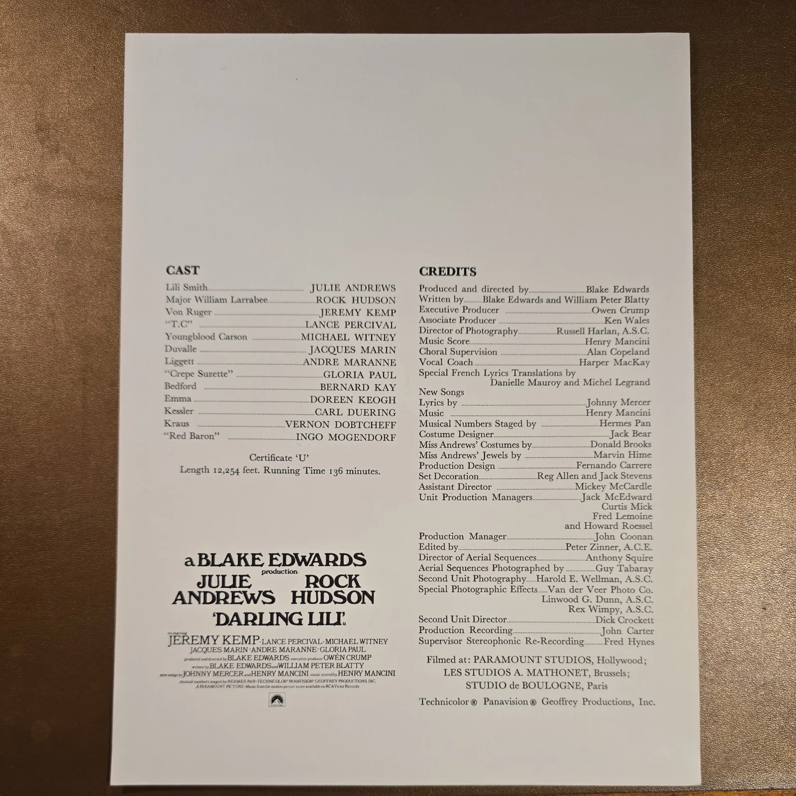 DARLING LILI UK press sheet 1970 Julie Andrews Rock Hudson Blake Edwards, изображение 2