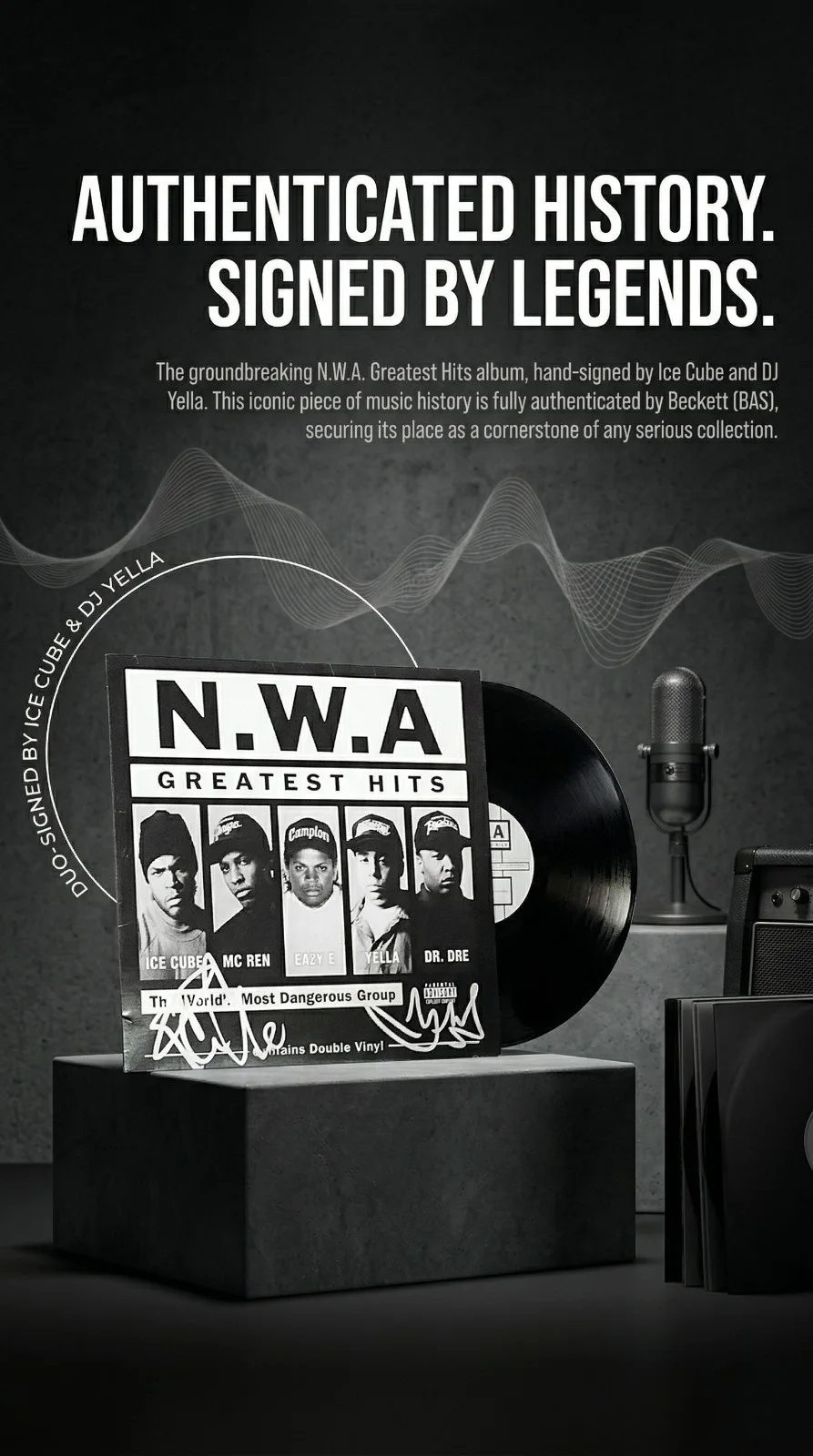 Ice Cube, DJ Yella — Ice Cube Signed NWA Vinyl Greatest Hits Album Beckett Auto DJ Yella Rap Hip Hop, изображение 2