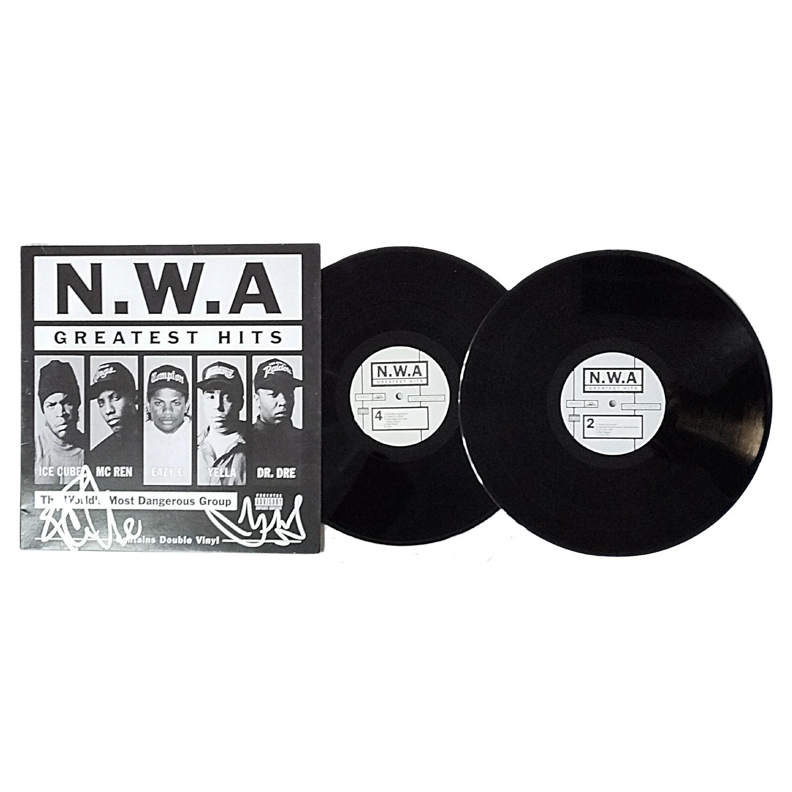 Ice Cube, DJ Yella — Ice Cube Signed NWA Vinyl Greatest Hits Album Beckett Auto DJ Yella Rap Hip Hop, изображение 3