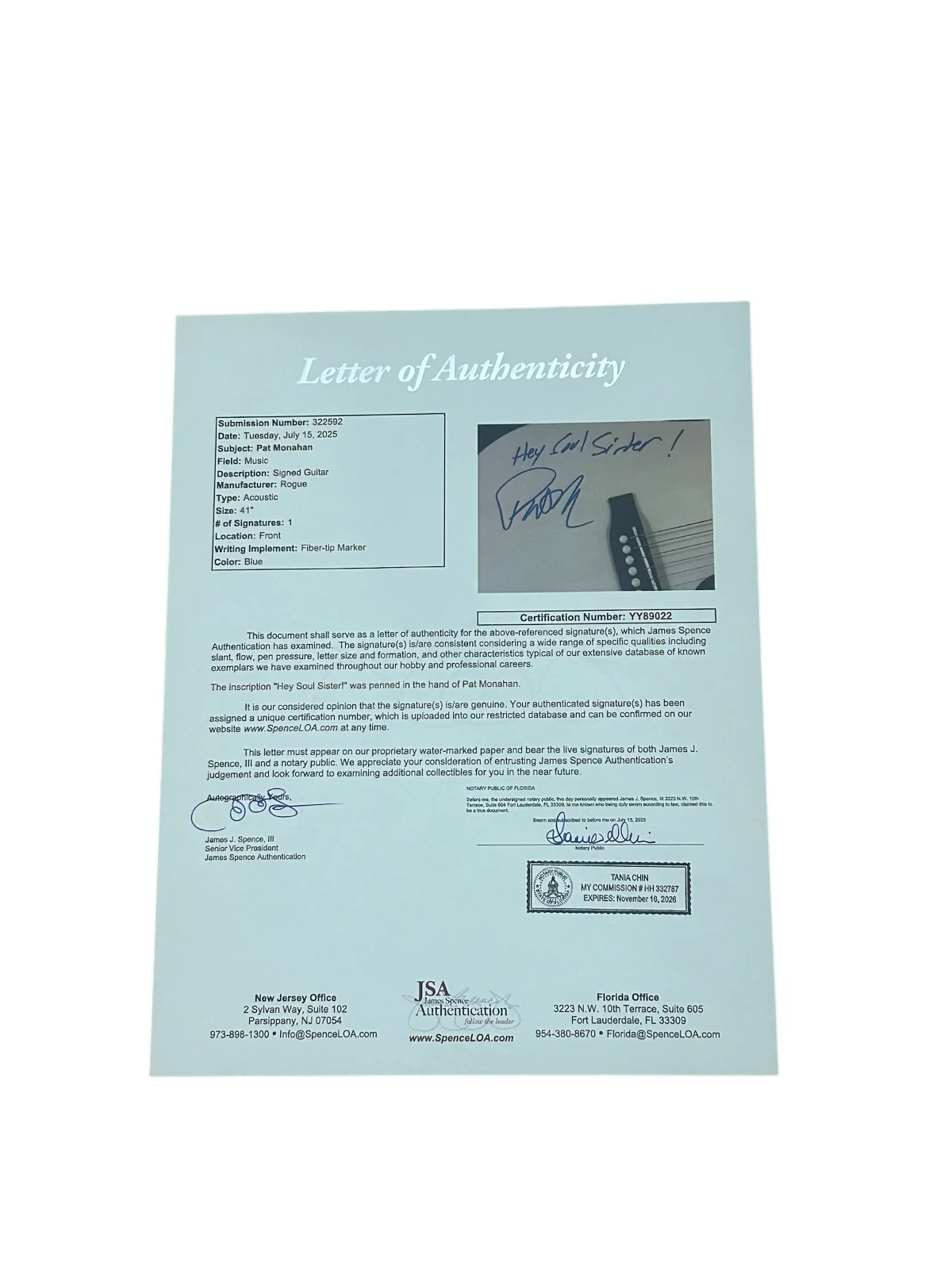 Pat Monahan of Train signed Acoustic Guitar JSA COA LOA, изображение 4
