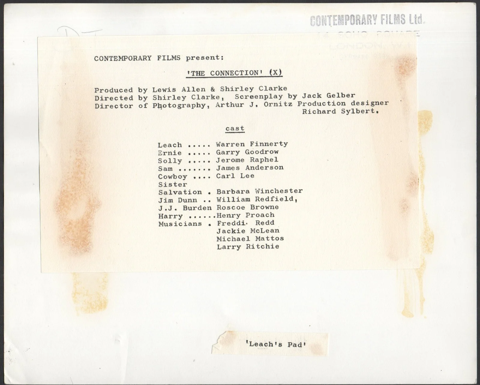 CONNECTION 1961 Shirley Clarke, Warren Finnerty 10x8 STILL, image 2