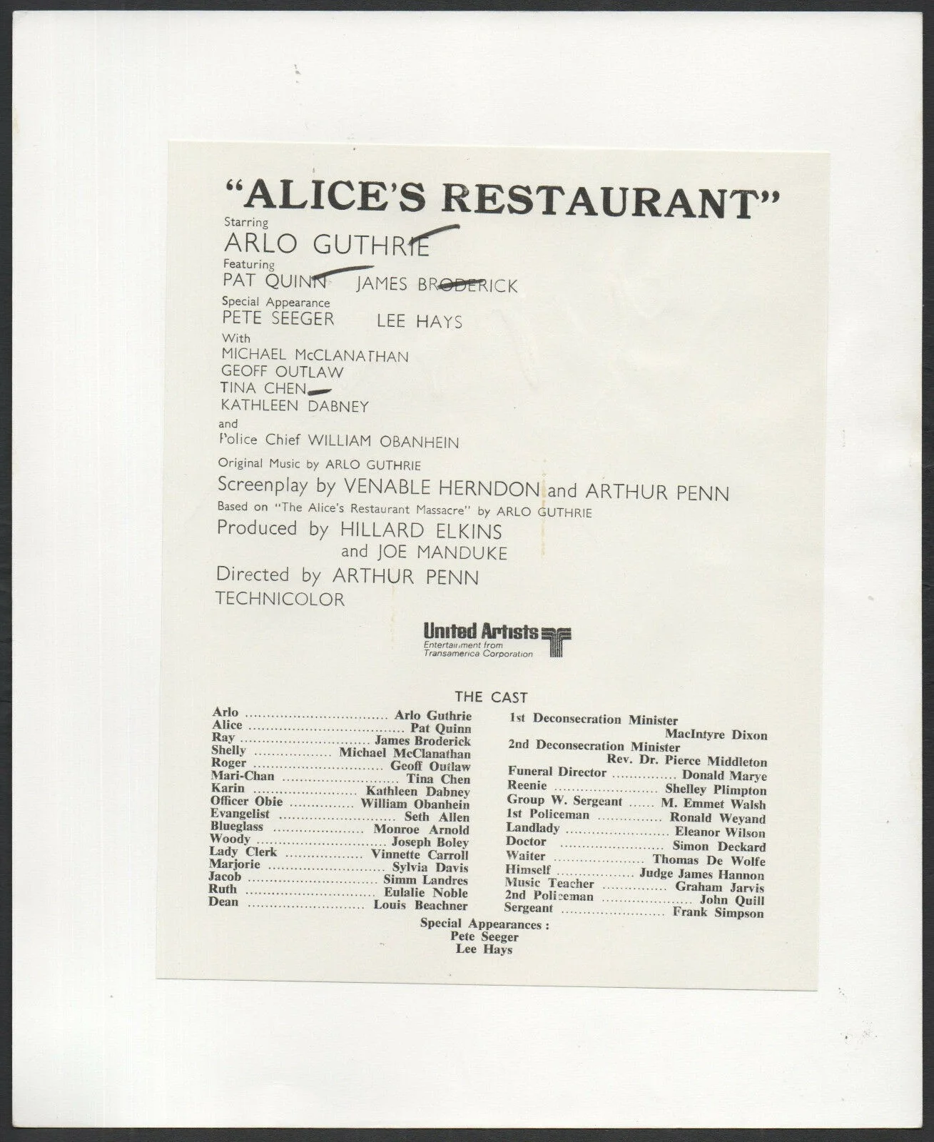 ALICE’S RESTAURANT 1969 Arlo Guthrie, Patricia Quinn, James Broderick 10x8 STILL, image 2