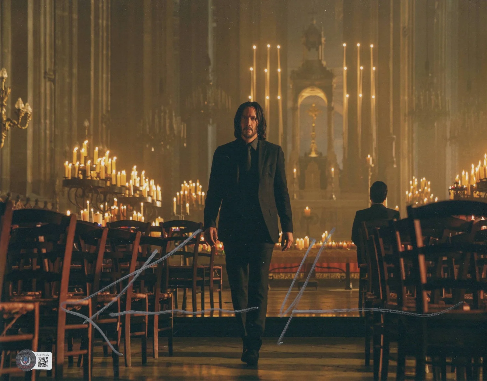 KEANU REEVES — KEANU REEVES SIGNED JOHN WICK 11X14 METALLIC PHOTO AUTOGRAPH BAS BECKETT COA