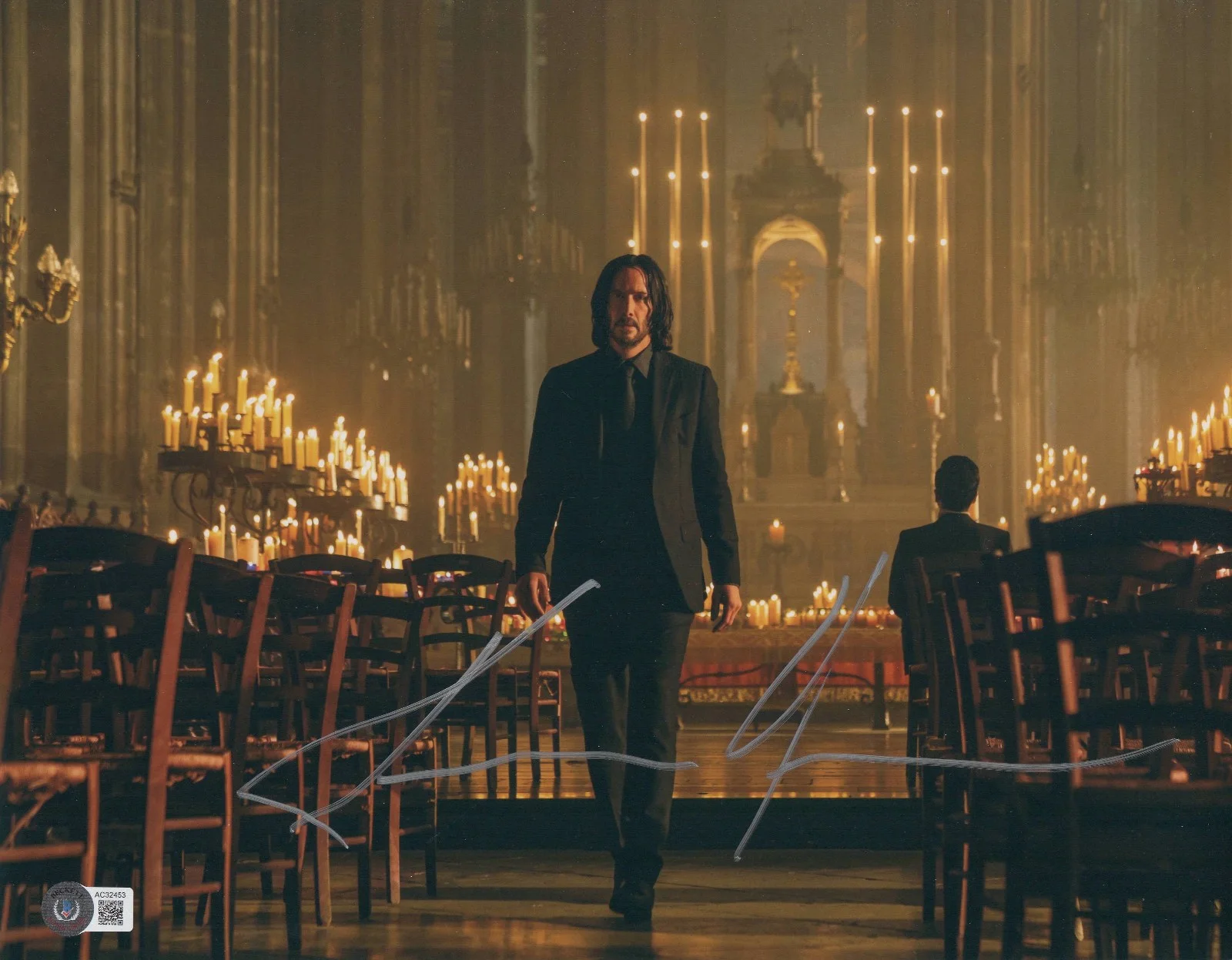 KEANU REEVES — KEANU REEVES SIGNED JOHN WICK 11X14 METALLIC PHOTO AUTOGRAPH BAS BECKETT COA