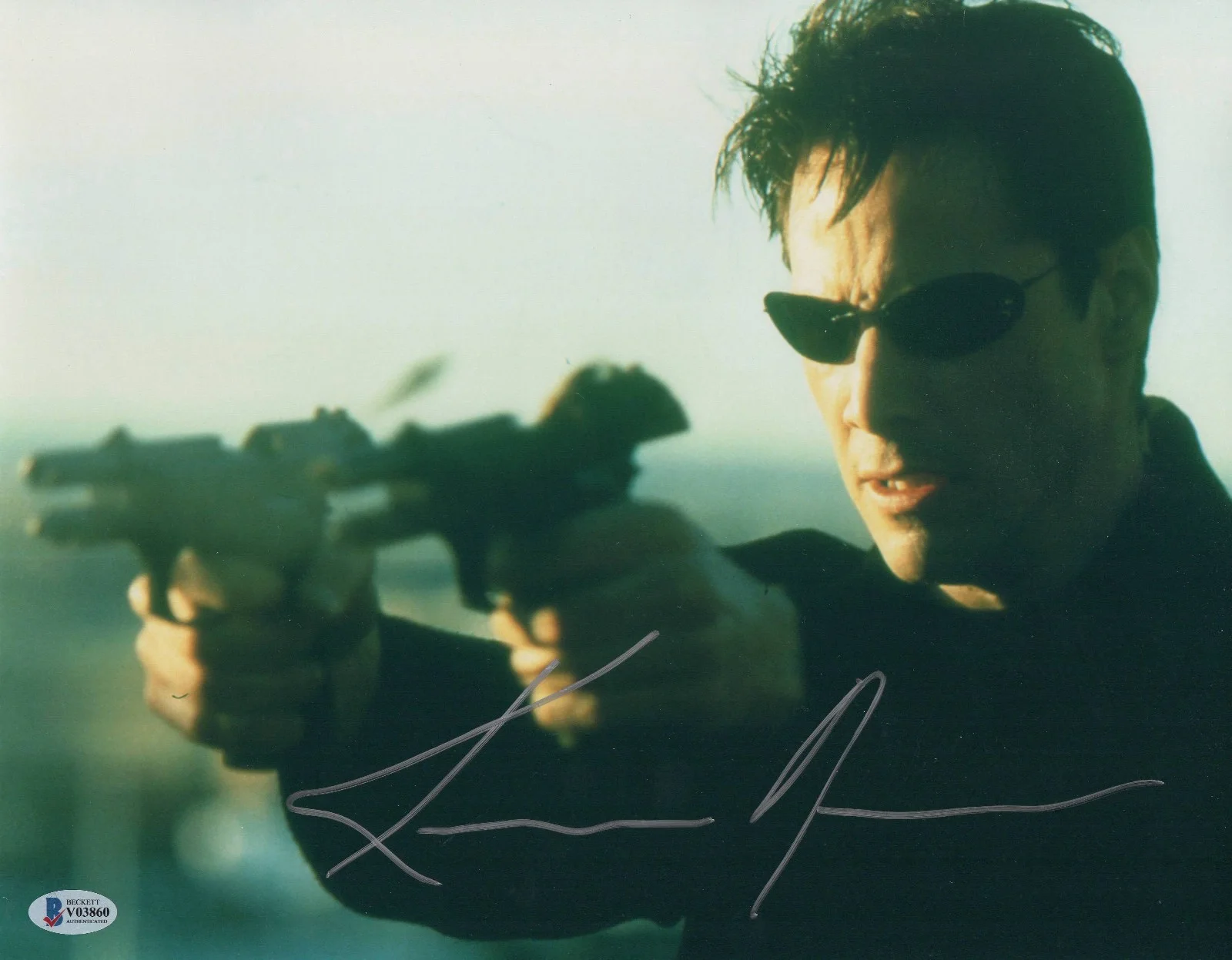 KEANU REEVES — KEANU REEVES SIGNED AUTOGRAPH THE MATRIX 11X14 METALLIC PHOTO BAS BECKETT