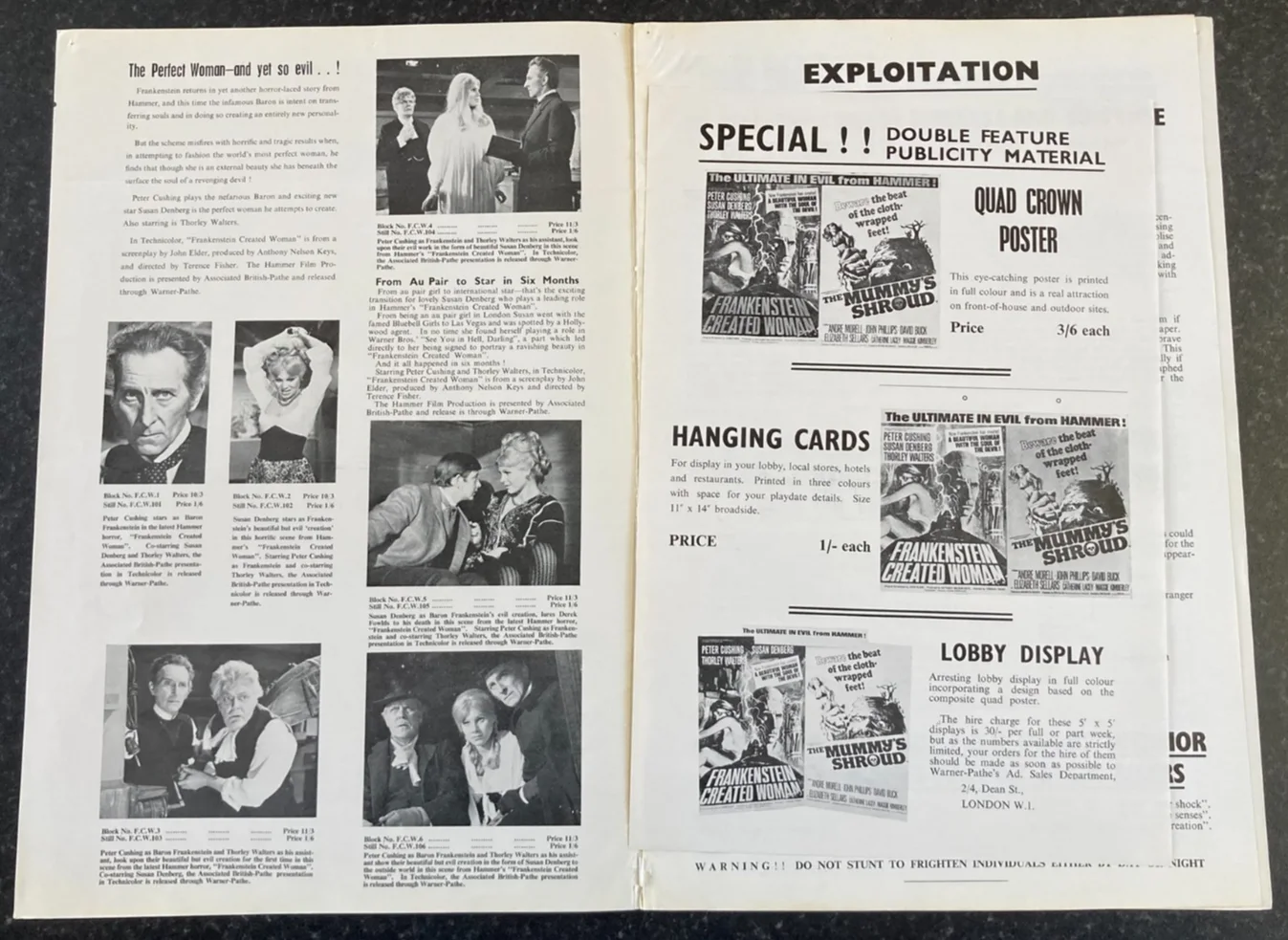 FRANKENSTEIN CREATED WOMAN 1967 Original Movie Large UK Campaign Press Book Rare, изображение 3