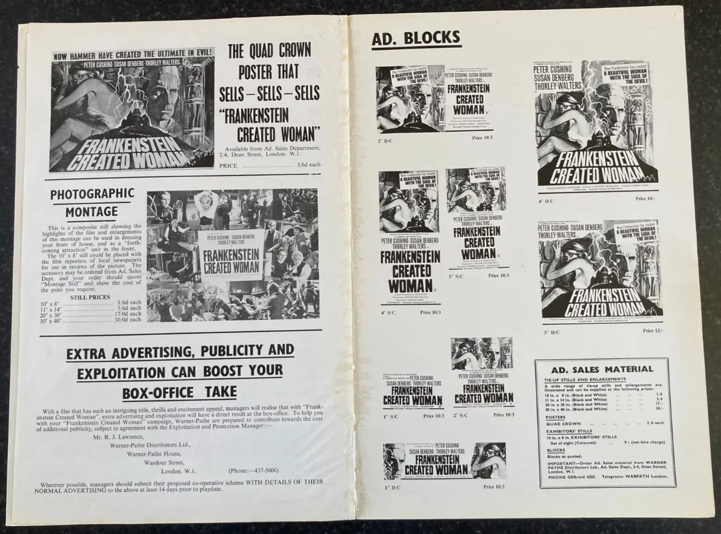 FRANKENSTEIN CREATED WOMAN 1967 Original Movie Large UK Campaign Press Book Rare, изображение 5
