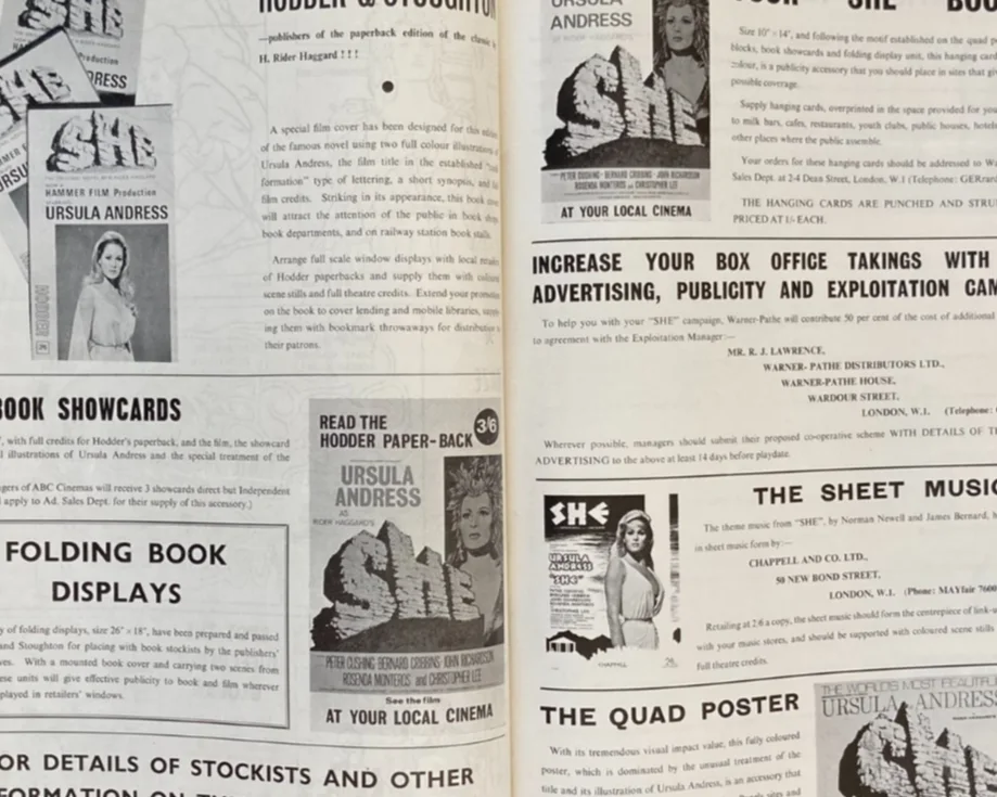 SHE 1964 Original Movie Large UK Campaign Press Book - Ursula Andress Rare, image 5