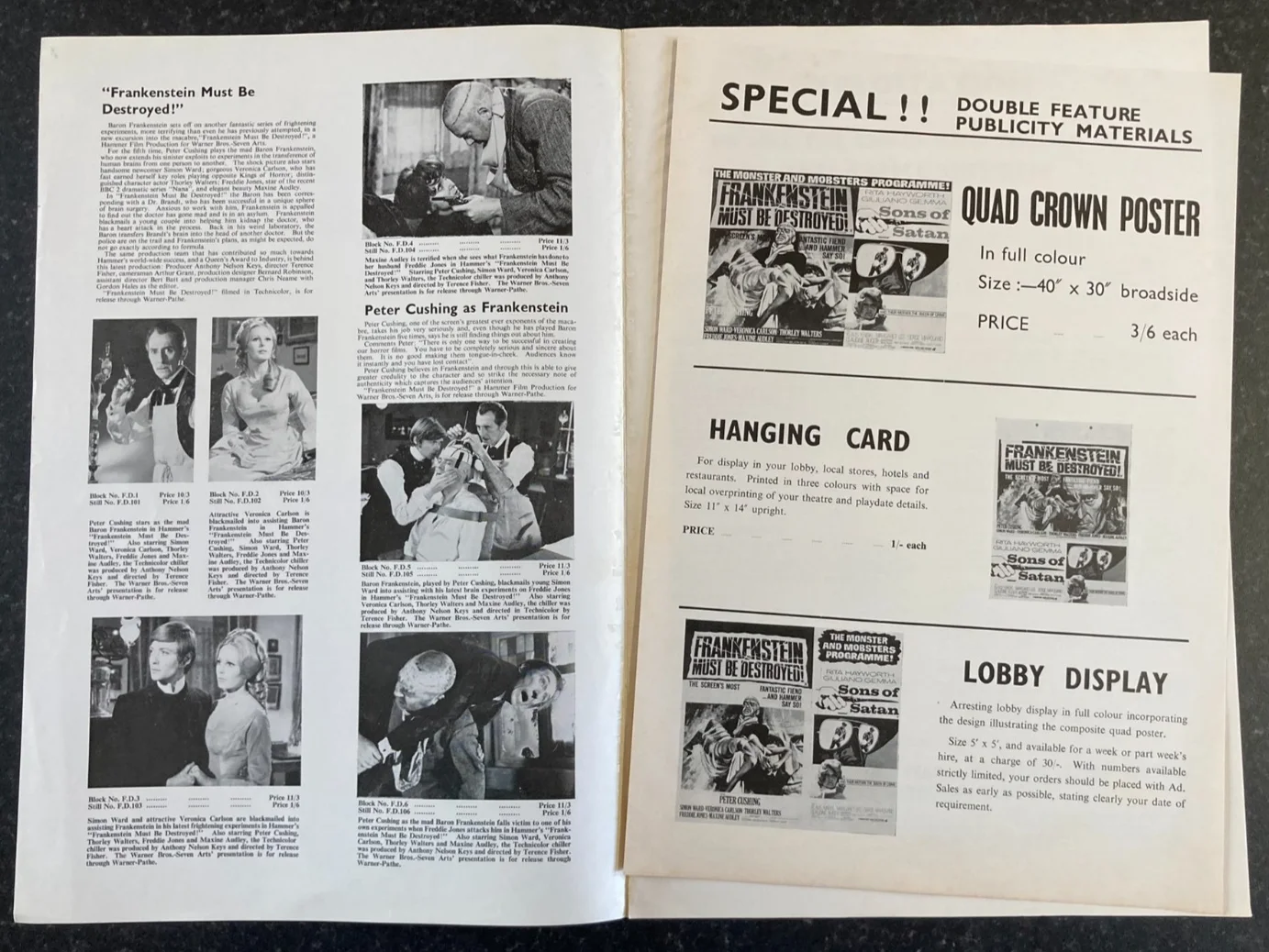 FRANKENSTEIN MUST BE DESTROYED 1969 Original Movie Large UK Campaign Press Book, изображение 3