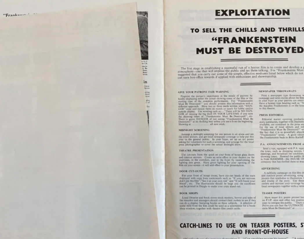 FRANKENSTEIN MUST BE DESTROYED 1969 Original Movie Large UK Campaign Press Book, изображение 4