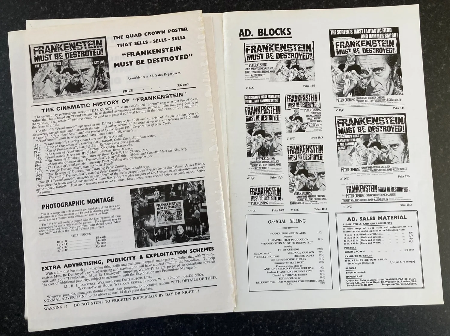 FRANKENSTEIN MUST BE DESTROYED 1969 Original Movie Large UK Campaign Press Book, изображение 5