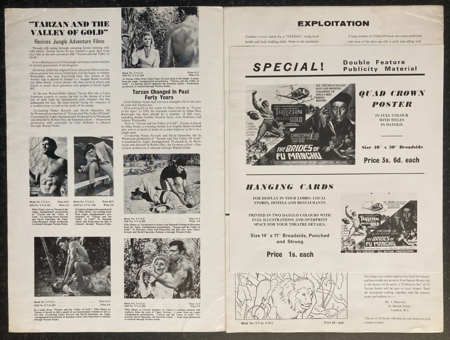 TARZAN AND THE VALLEY OF GOLD 1966 Original Movie Large UK Campaign Press Book, изображение 3