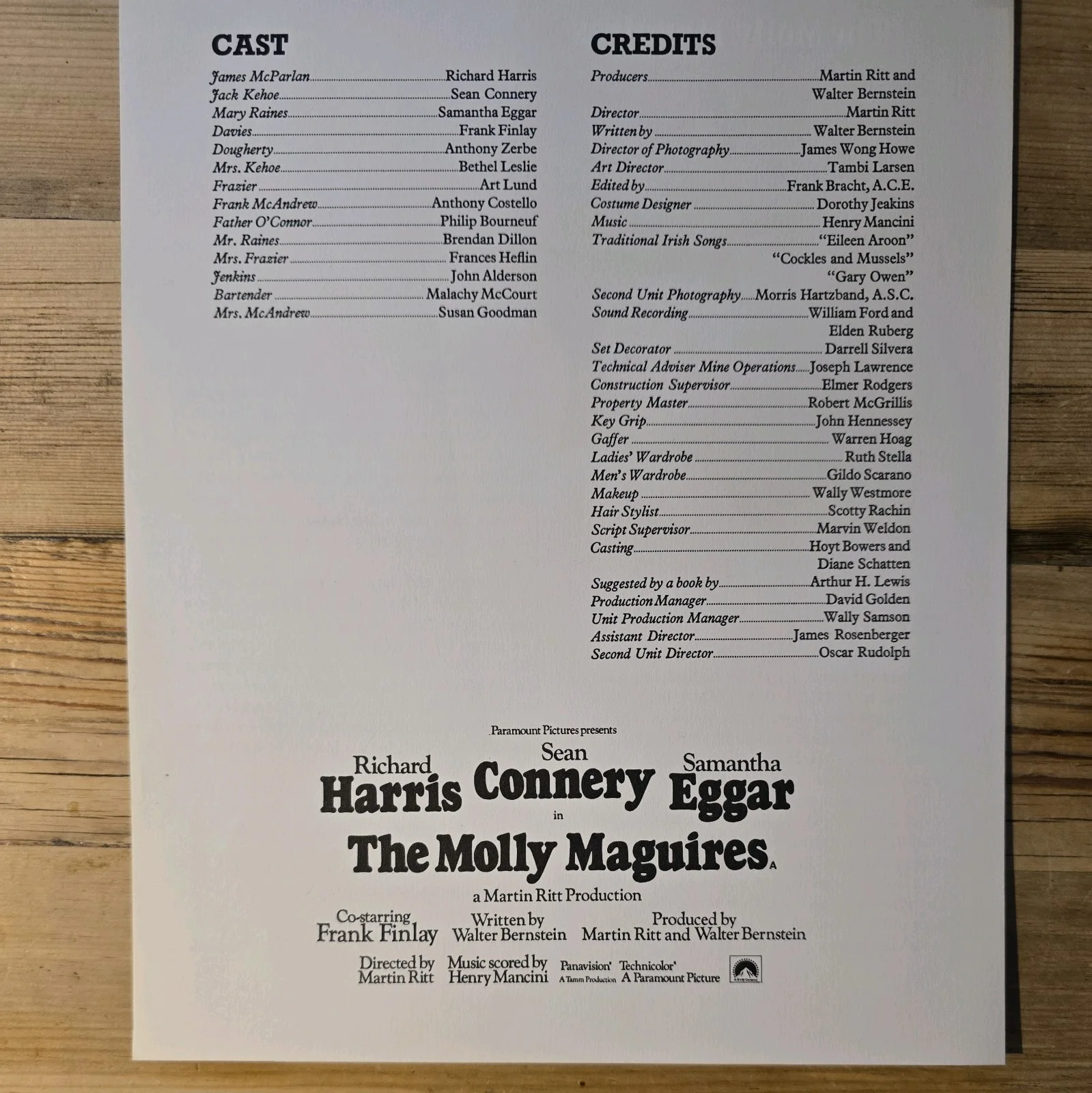 THE MOLLY MAGUIRES press sheet 1970 Richard Harris Sean Connery Samantha Eggar, изображение 2