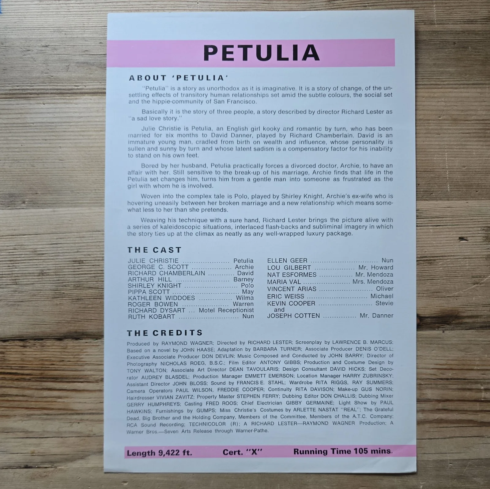 PETULIA press sheet 1969 Julie Christie George C Scott Richard Lester, изображение 2
