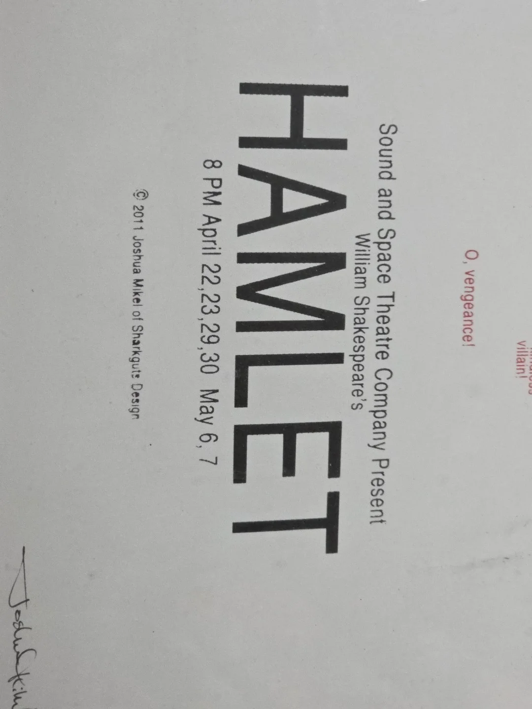 Joshua Mikel — Joshua Mikel Hamlet Poster 1/40 2011 Hand Signed 20"x16" William shakespeare, изображение 3