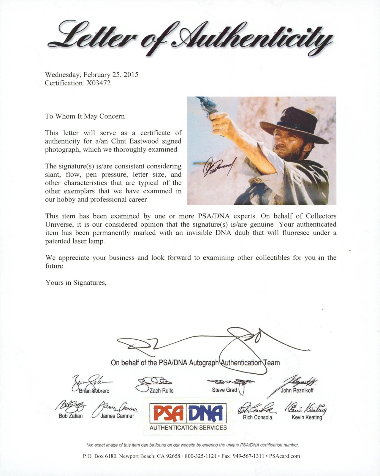 Clint Eastwood — Clint Eastwood The Good, the Bad and the Ugly Signed 11x14 Photo PSA/DNA #X03472, изображение 2