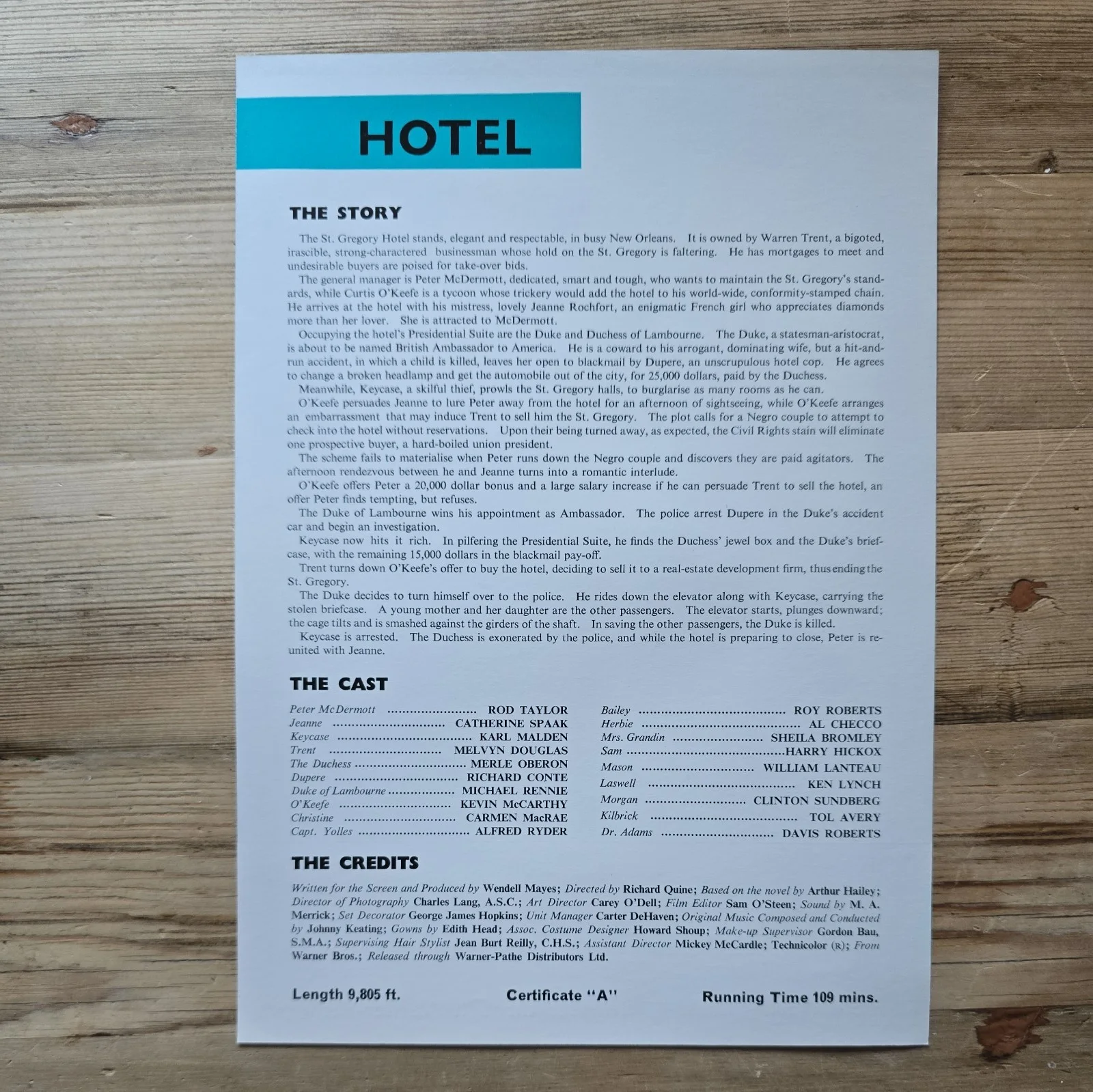 HOTEL press sheet 1969 Rod Taylor Catherine Spaak Karl Malden Richard Quine, image 2