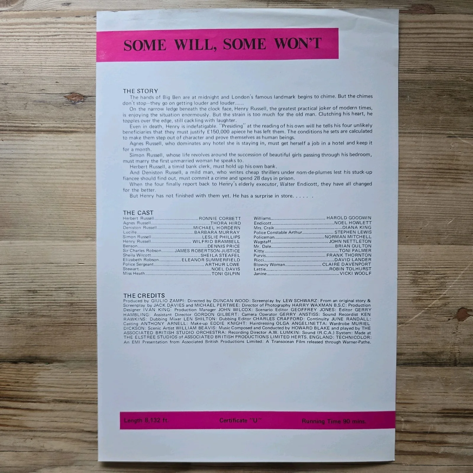 SOME WILL, SOME WON'T press sheet 1969 Ronnie Corbett Thora Hird Duncan Wood, image 2